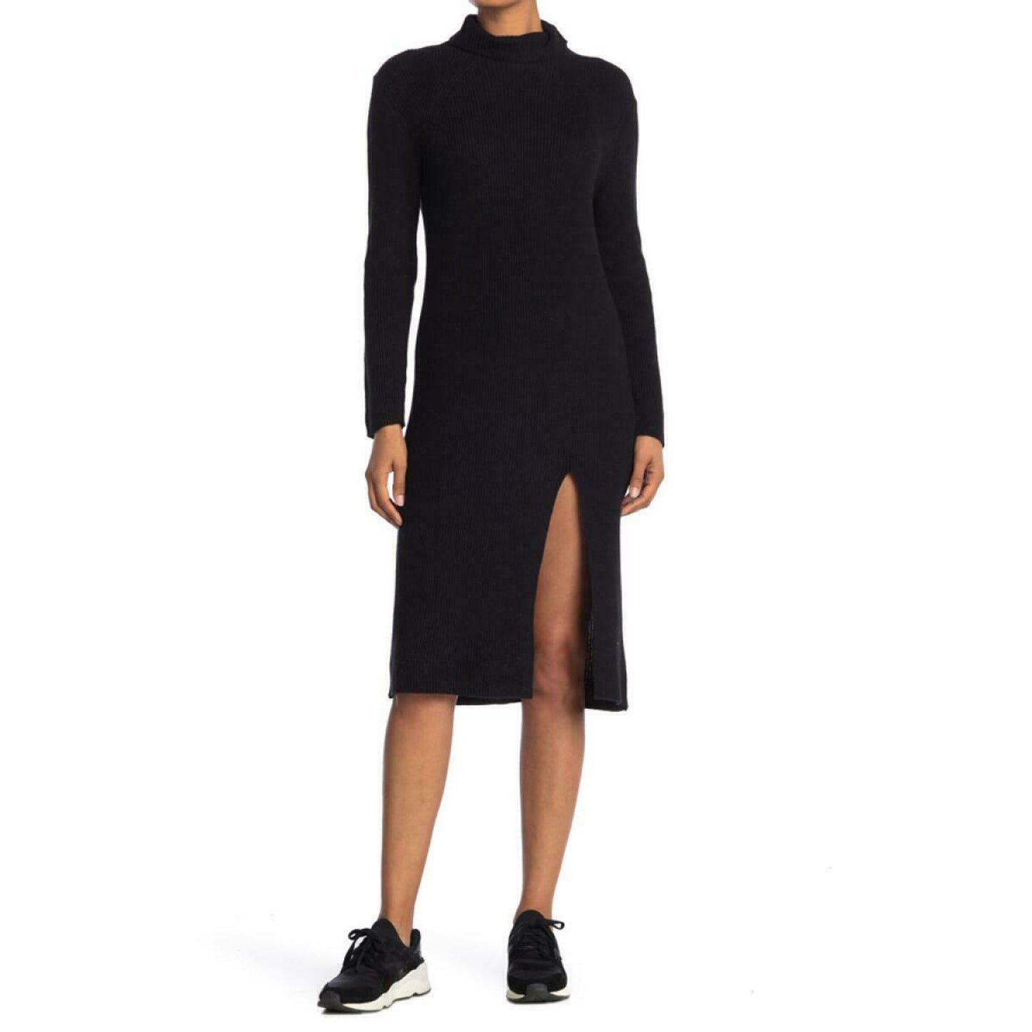 Abound Ribbed Knit Mock Neck Long Sleeve Slit Midi Sweater Dress MEDIUM