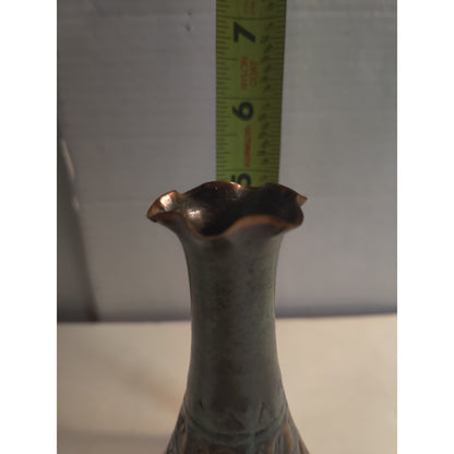 Vintage Hadar Handmade Spain Copper Verde Patina Hammered Vase