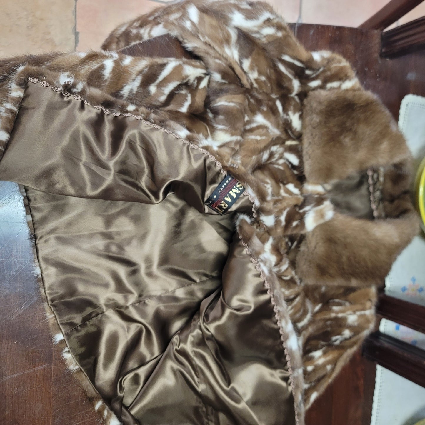 Vintage Smart MINK waist high Genuine Jacket coat pocket Removable collar Medium