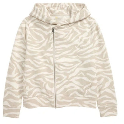 ZELLA GIRL MEDIUM 8/10 Asymmetrical Zip Hood Sweatshirt Beige Pumice Lucy Zebra