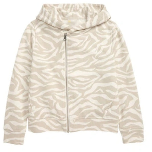 ZELLA GIRL MEDIUM 8/10 Asymmetrical Zip Hood Sweatshirt Beige Pumice Lucy Zebra