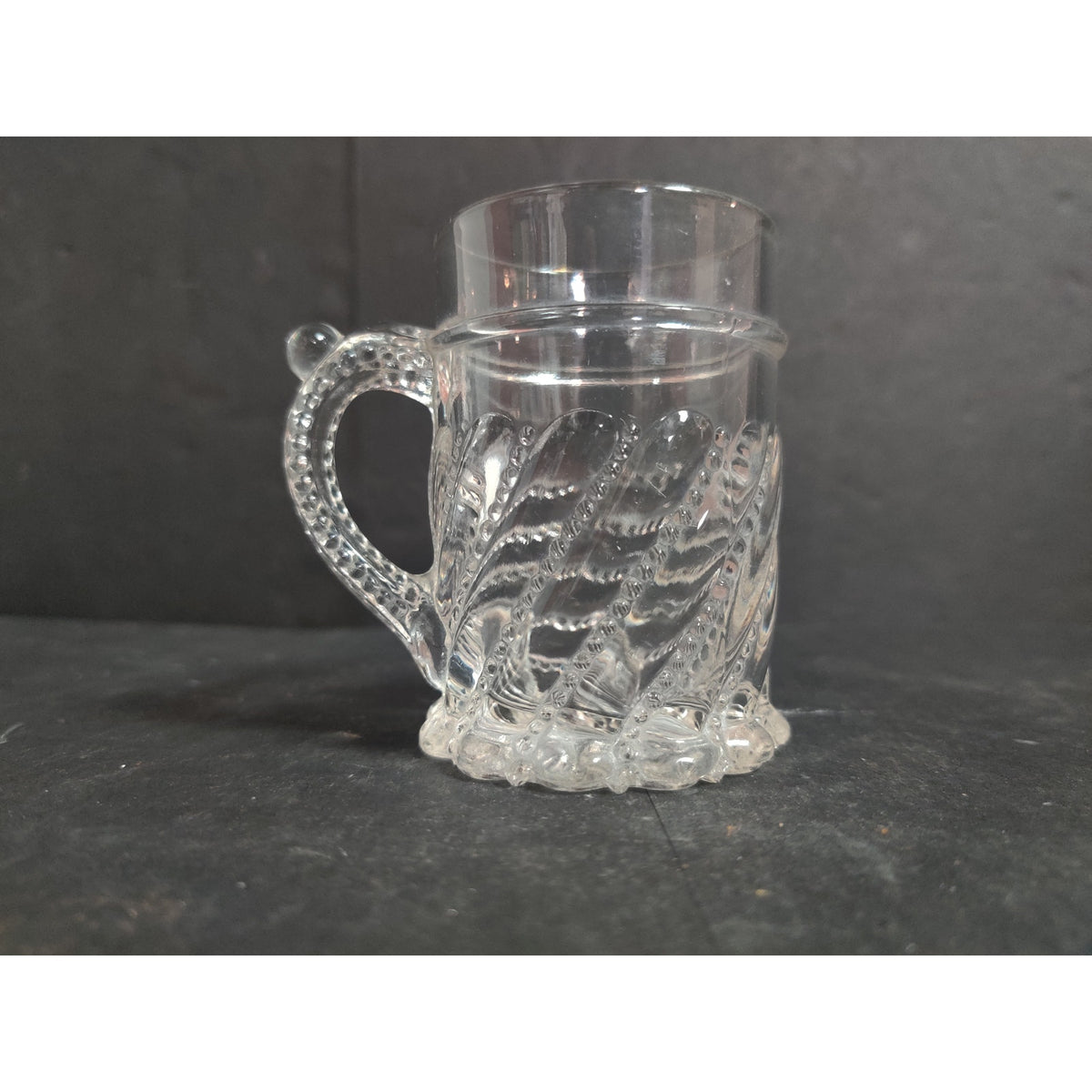 Vintage Clear Pressed Glass Miniature Mug Stein Wheat Pattern Footed