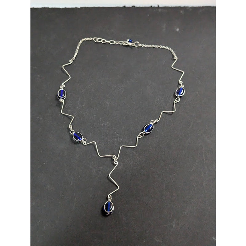 Vintage Fashion Necklace glass bead silver wire geometric styling