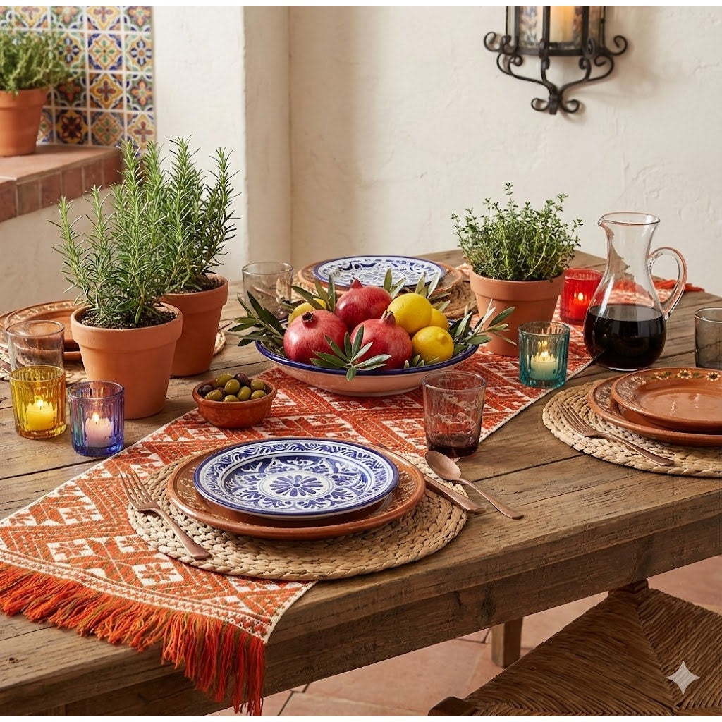 Handmade Multicolor Table Bed Console Dresser Runner Embroidery Geometric Linens
