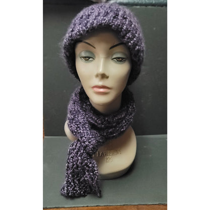 handmade Purple set hand crocheted beanie hat and matching scarf soft