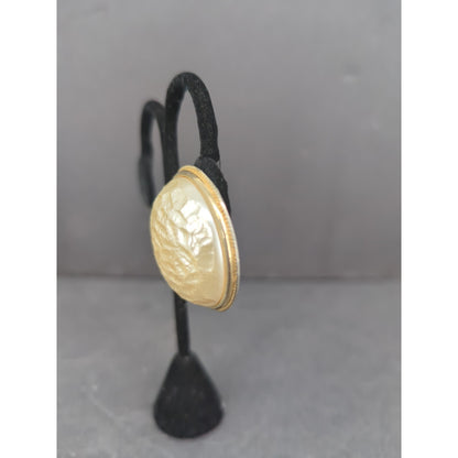 Vintage Monet Pearlized Gold Tone Textured Button Clip On Earrings Retro