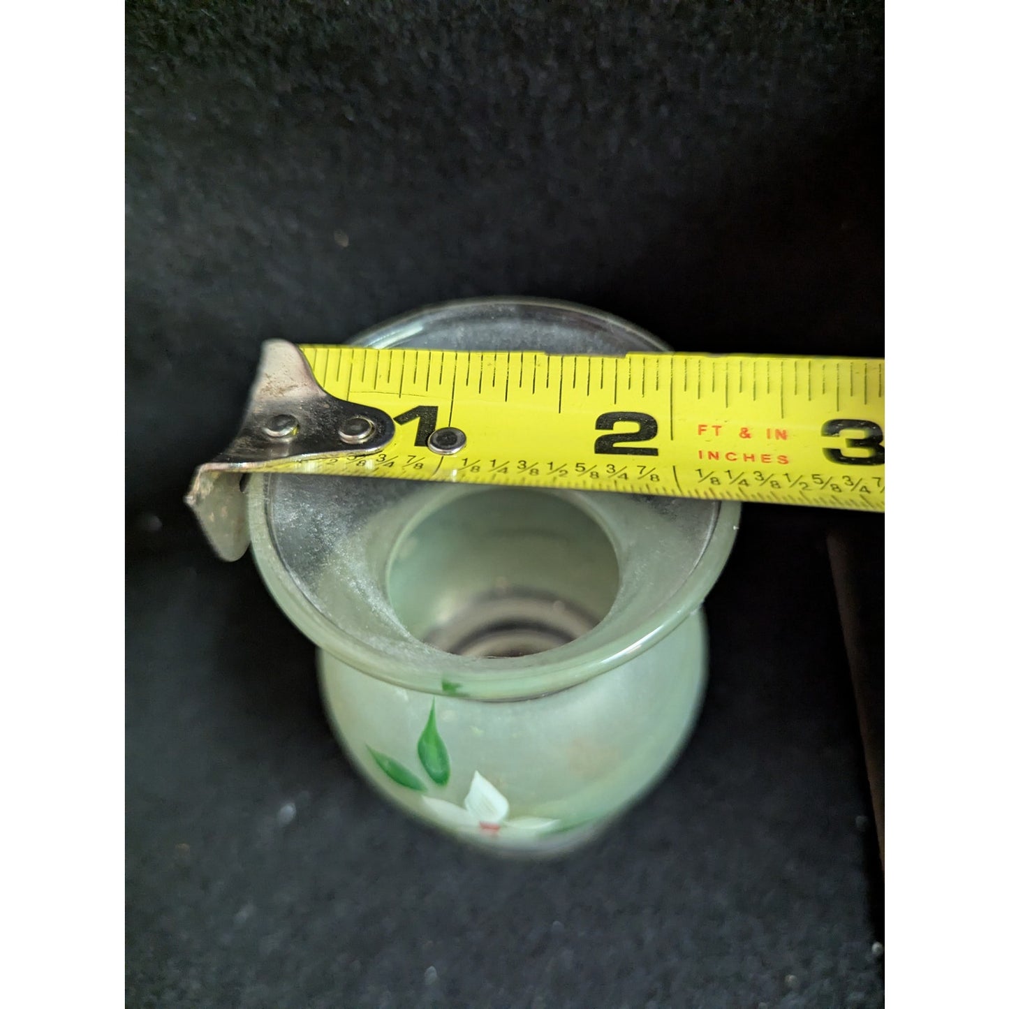 Vintage Frosted Green Hand-Painted Miniature Vases with Silver-Tone Bases - Pair