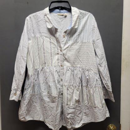 holding horses Size Large Blue white striped babydoll blouse top Anthropologie