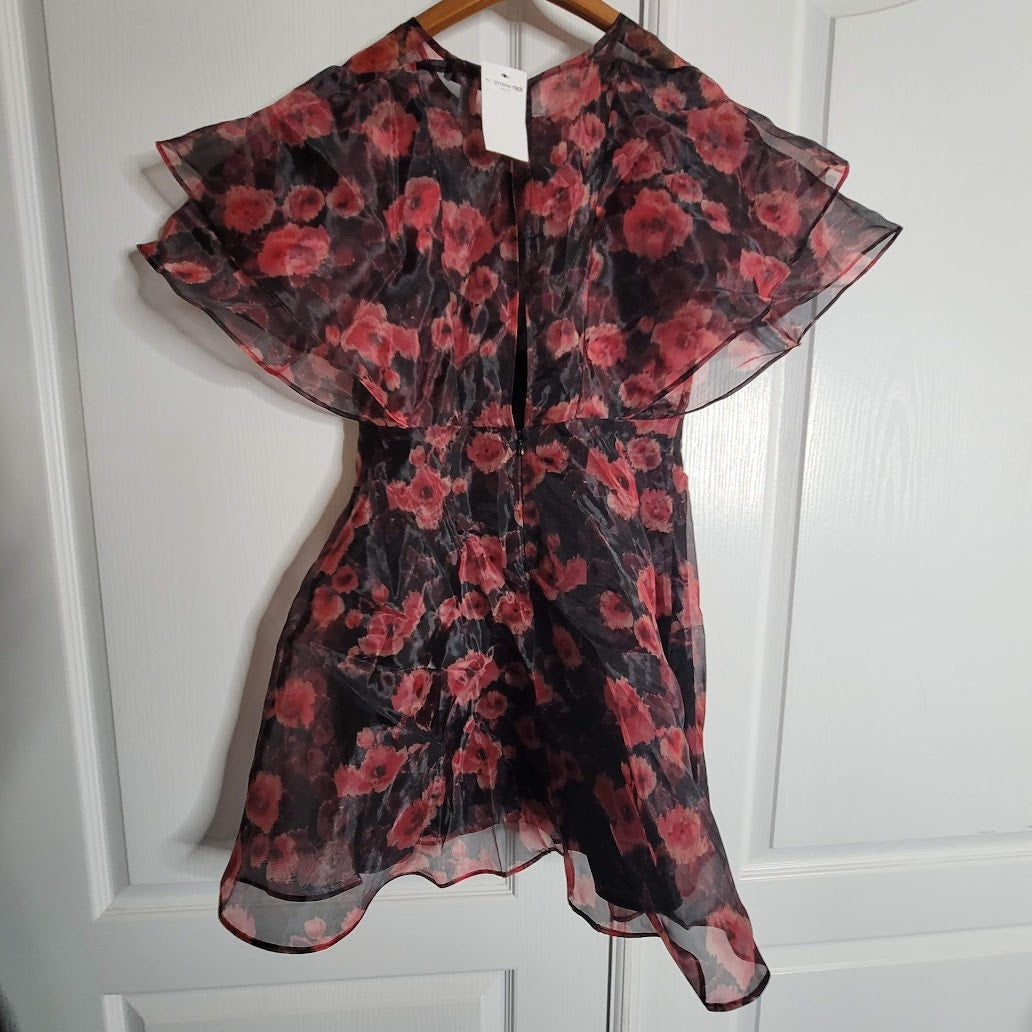 Topshop NEW Organza Size 4 womens MINI flounce Dress Sheer floral Poppies