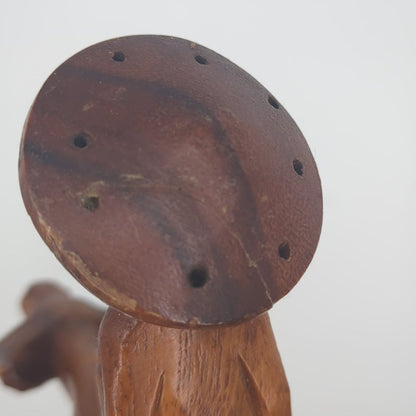 Vintage MCM Hand-Carved Wooden 3-Tiered Serving Stand with Water Buffalo Topper