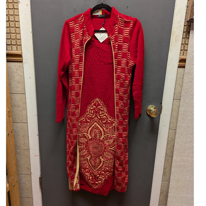 NEW Mandala Medium / Large womens red gold sweaterdresss long sleeve one piece