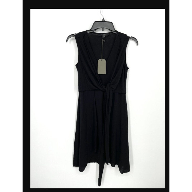 All Saints Women's  SMALL Black Jayda Jersey Dress Short Tie Waist, NWT $160