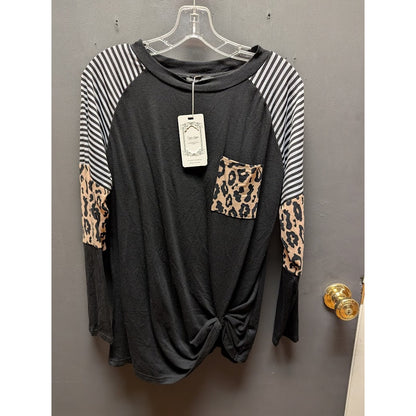 Coeur de Vague Women's Black Mixed Print Side-Tie Top NWT Size Small