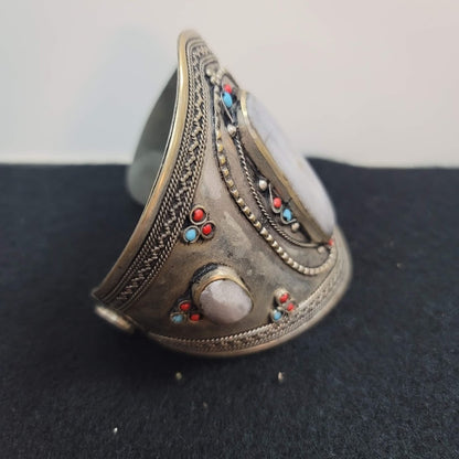 Cuff bracelet Kuchi Tribal Stone Alpaca Silver Turkmen Afghan Ethnic Boho