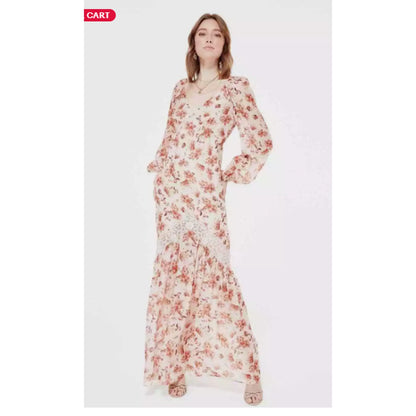 Cami NYC Francie Lace Trimmed Floral Print Silk Chiffon Maxi Dress NEW Medium