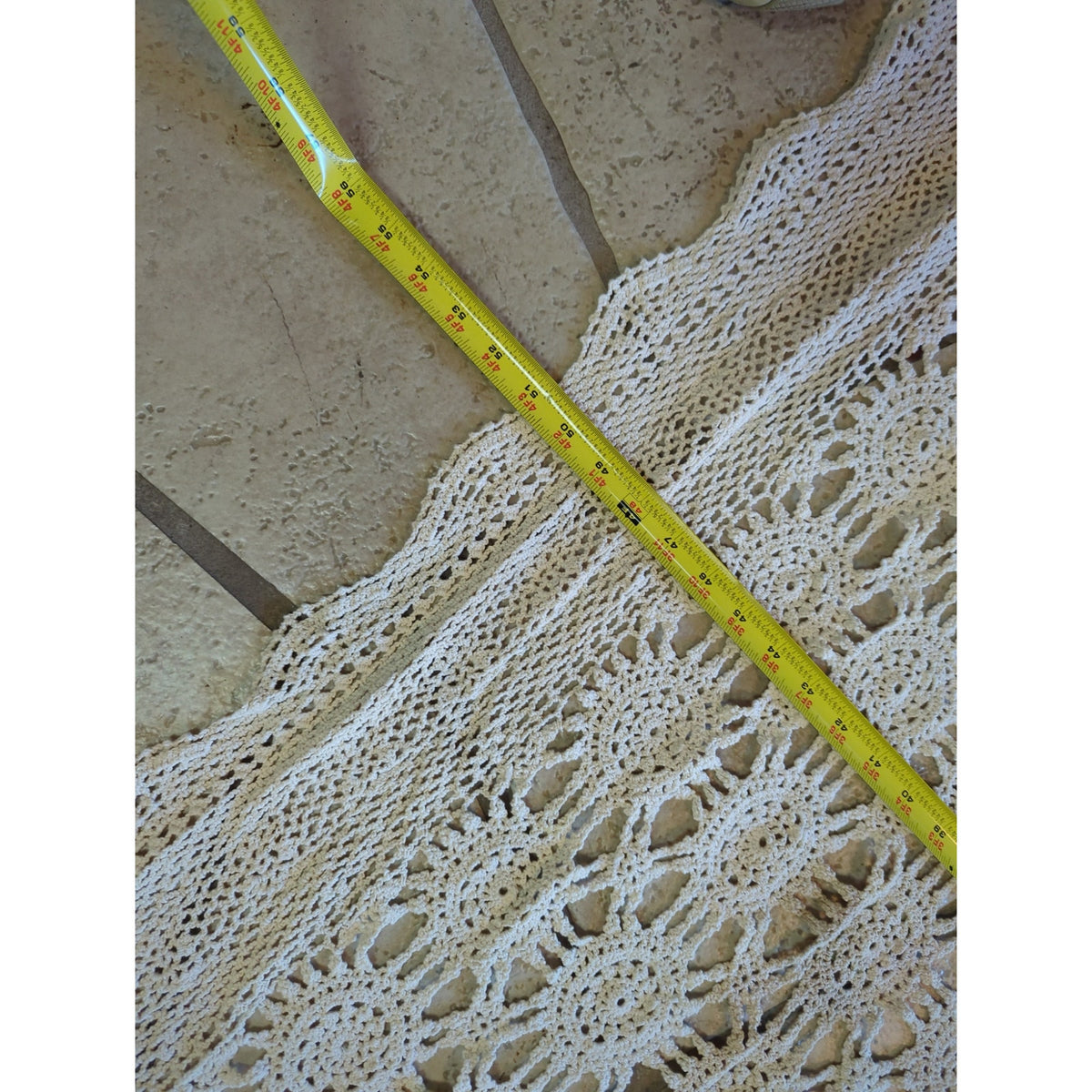 Vintage Handmade Cream Crochet Lace Tablecloth / Twin Bedspread - 51" x 96"