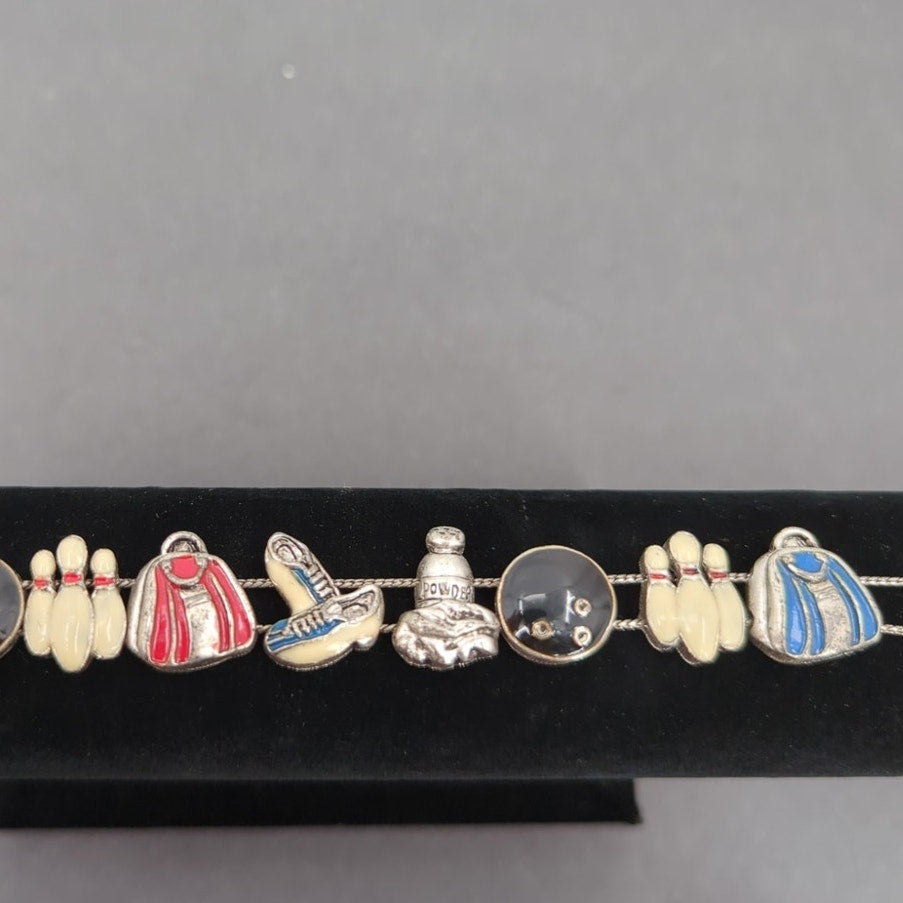 Vintage Fashion BRACELET TOFA Bowling Sliding Chars silvertone