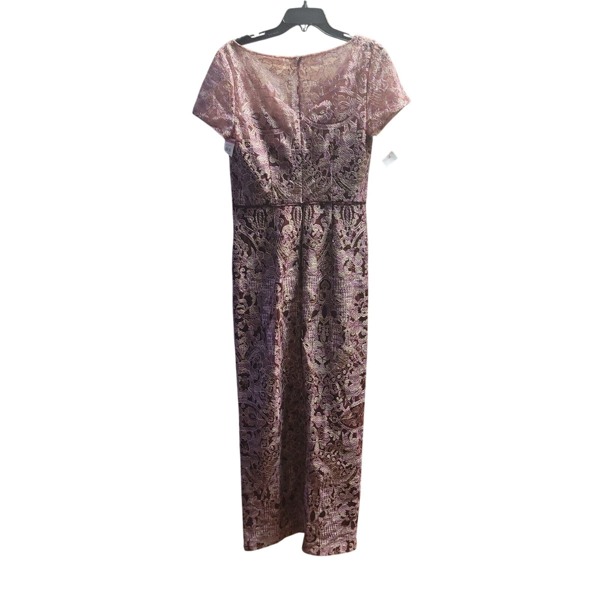 JS Collections Womens Formal Long Dress Dark Plum Embroidered Overlay 8 midi