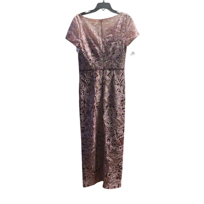 JS Collections Womens Formal Long Dress Dark Plum Embroidered Overlay 8 midi