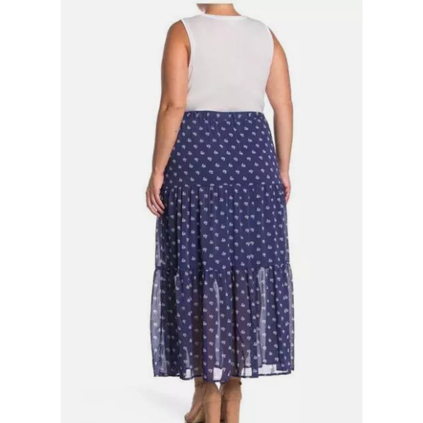 Fourteenth Place SUMMER Blue Printed FLOUNCE 1x Elastic Waist Pull On Skirt NEW