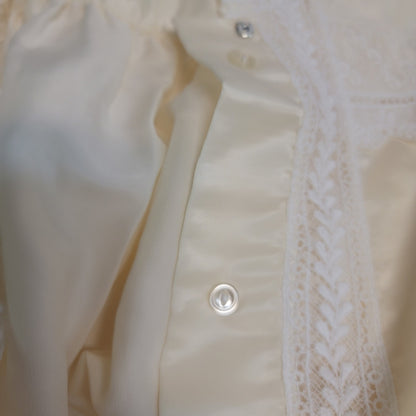 Christian Dior Vintage Cream Lace Trim Long Nightgown Robe Retro Coquette Small