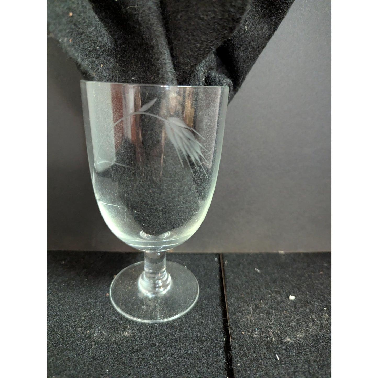 Vintage Etched Wheat Crystal Stemmed Goblets / Wine Glasses - Pair