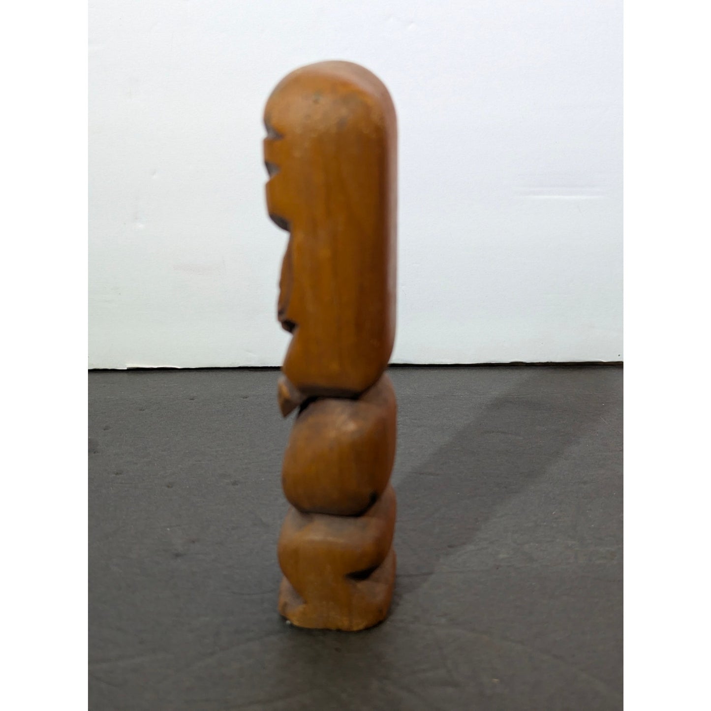 Vintage Handmade 6" Hand-Carved Wood Tiki Totem with Turquoise Inlay