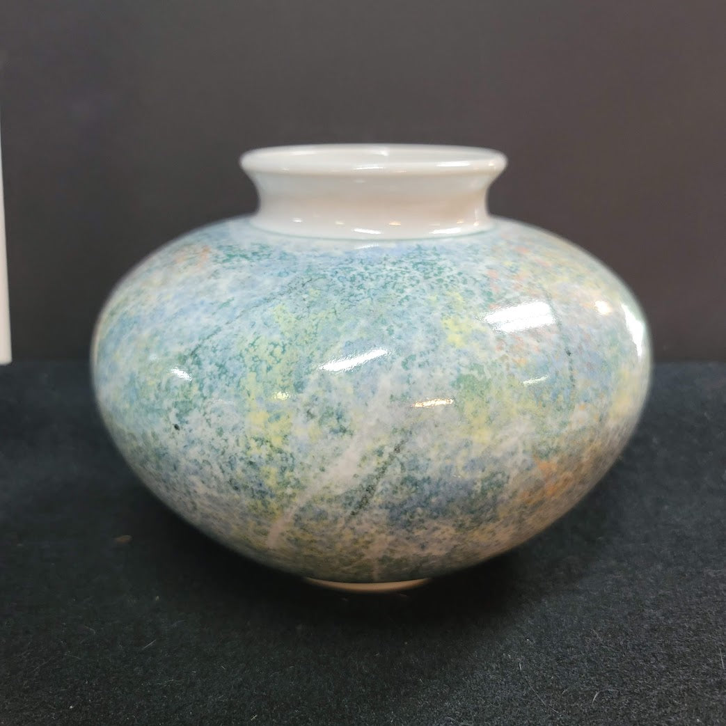 Peter Shearer large spherical vase speckled blue green Auckland New Zealand