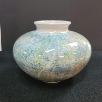 Peter Shearer large spherical vase speckled blue green Auckland New Zealand
