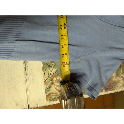 Alex Marie Powder Blue Draped Cowl Neck Short Sleeve Knit Sweater Top Y2K Office