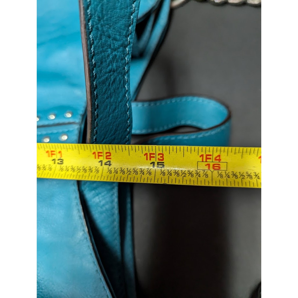 Michael Kors bucket boho Purse bag Chain Handle Strap leather Teal PreOwned
