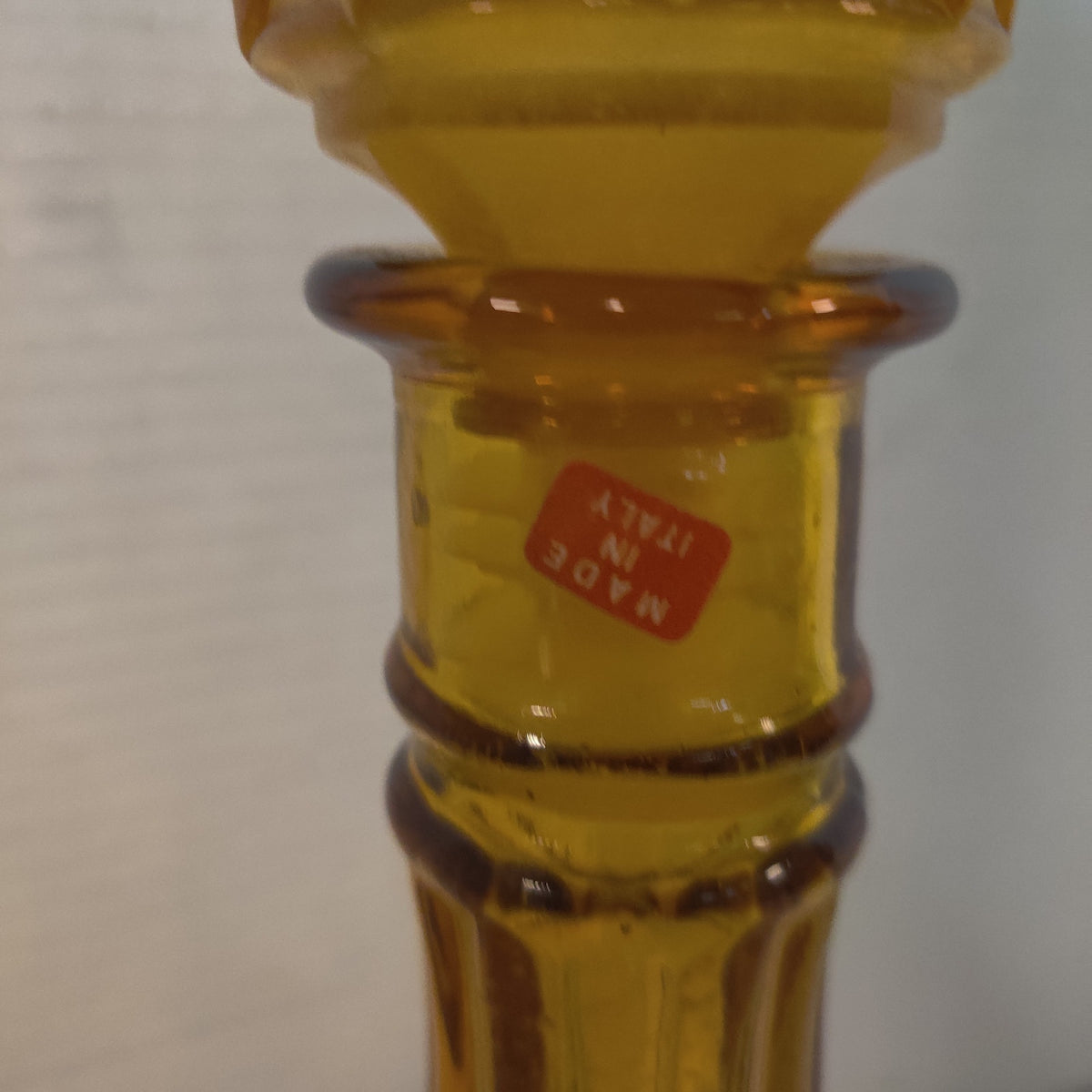 Vintage Empoli "Diamond Point Optic" Amber Glass Genie Decanter with Stopper