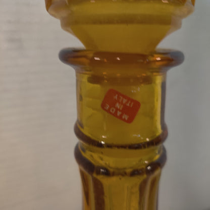 Vintage Empoli "Diamond Point Optic" Amber Glass Genie Decanter with Stopper