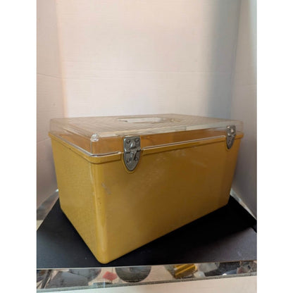 Vintage Wil-Hold Wilson yellow sewing box clear textured lid Harvest Gold 1970