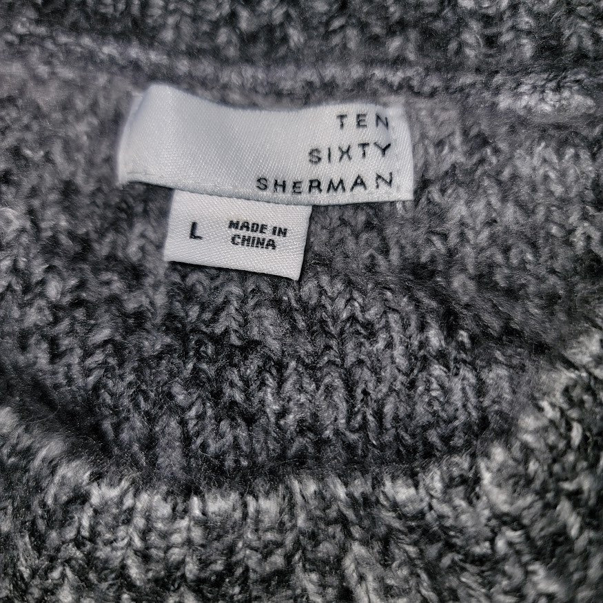 Ten Sixty Sherman LARGE sweater crew neck Black gray Combo white cable knit NEW