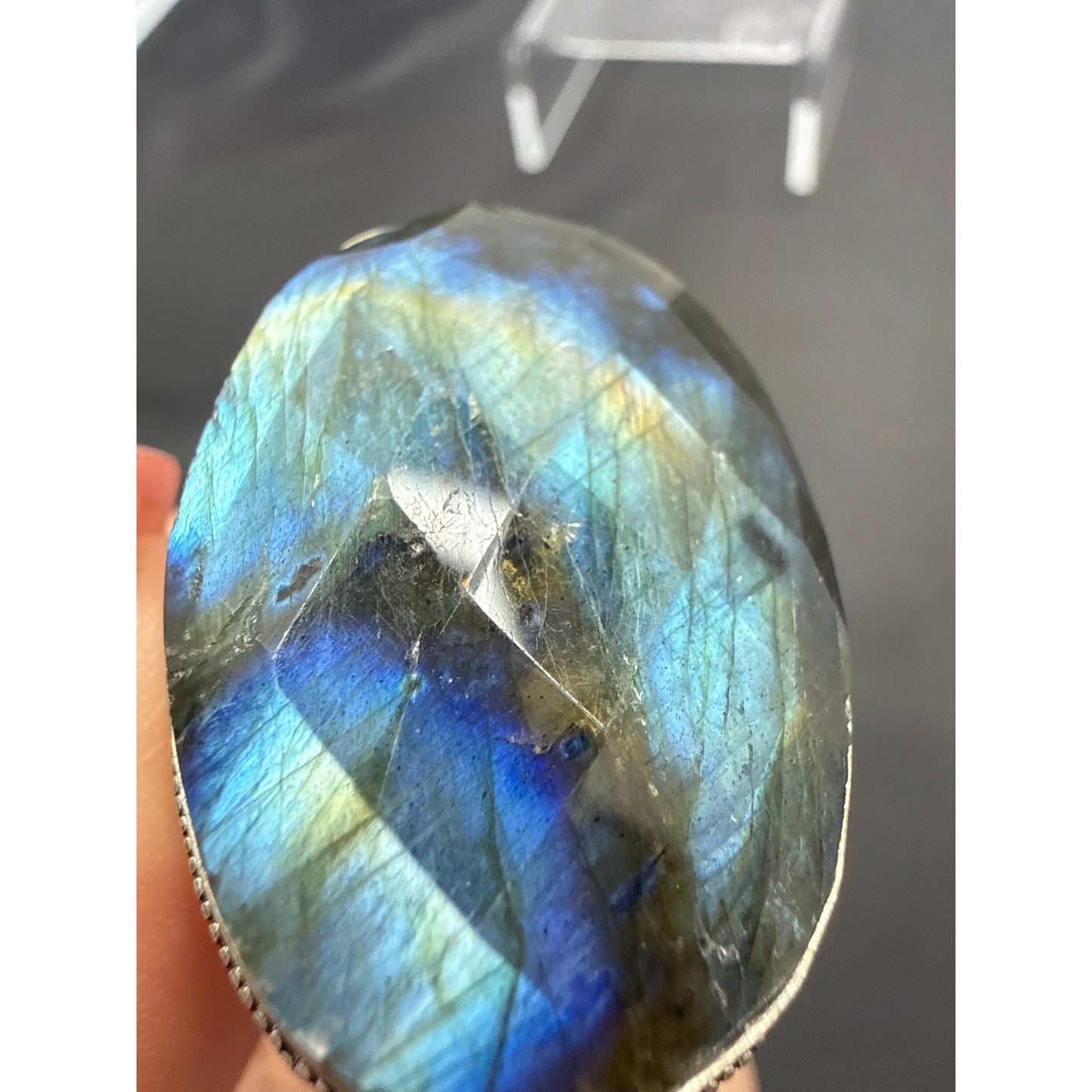 Large Blue Flash Labradorite Pendant 925 Sterling Silver Oval Statement 2.75"