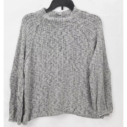 White Willow MEDIUM Blk.wh Cotton Blend Mock Neck Long Sleeve Pullover Sweater