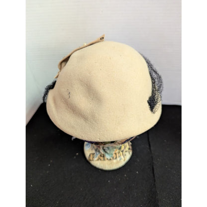 Vintage Hornberger Berkshire Wool Hat Cream Rhinestone Netting 1950s