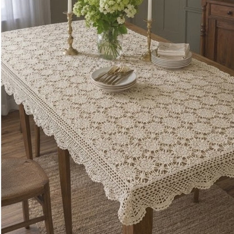 Vintage Handmade Cream Crochet Lace Tablecloth / Twin Bedspread - 51" x 96"