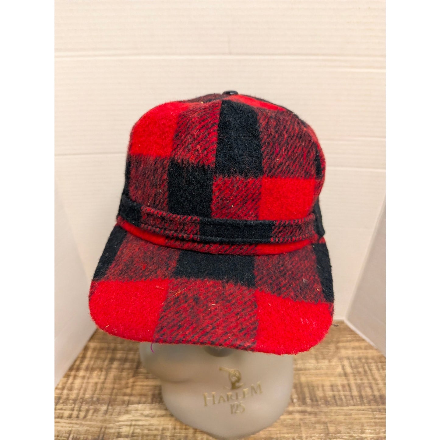 Vintage Red Black Buffalo Plaid Flap Cap Hat Retro Hunter Hunting Outdoor