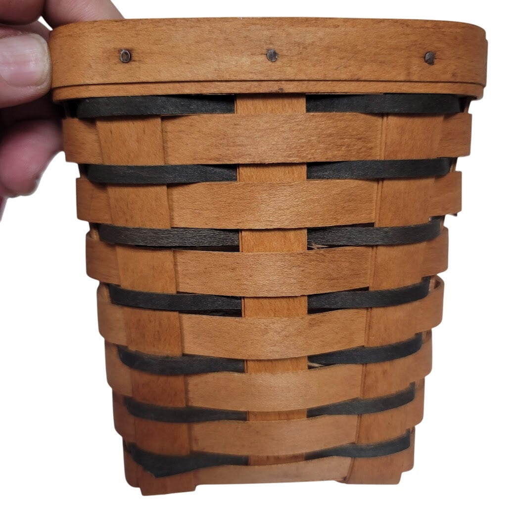 Longaberger Vintage Wood Handwoven 1994 Basket  brown black basket Handle Liner