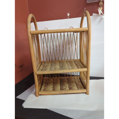 Vintage Wicker Rattan Wall Cabinet Shelf Hanging Bathroom Boho MCM Folding Towel
