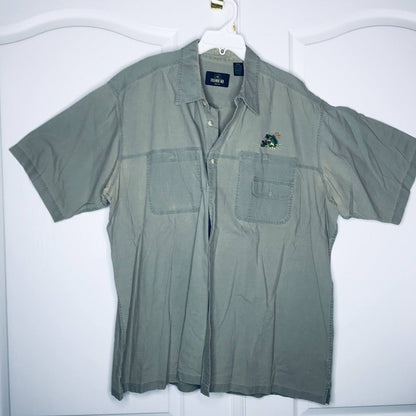Red Head Button Down Shirt Short Sleeve BIG TALL Size 3XL Fish Logo Khaki Sage