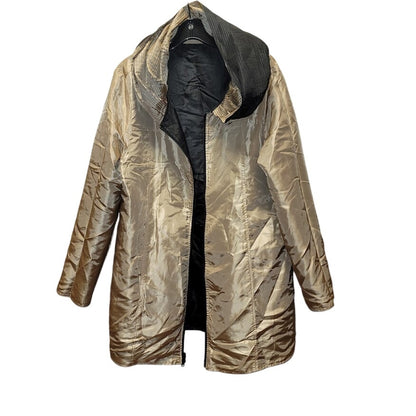 UBU womens Black Champagne Reversible Lightweight Jacket Hooded Packable Size XL