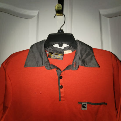 McDonald's Official Employee Server Uniform Polo Shirt Medium Red Black Workwear