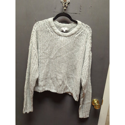 NWT Light Grey Chunky Open Knit Boxy Cropped Sweater Size Medium