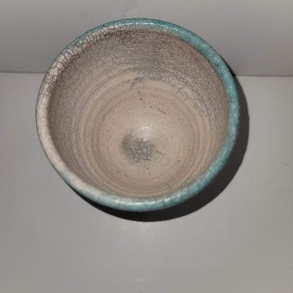 Handmade mini vase MCM cup 4" crazed underglaze Raku Studio Art Pottery Bowl