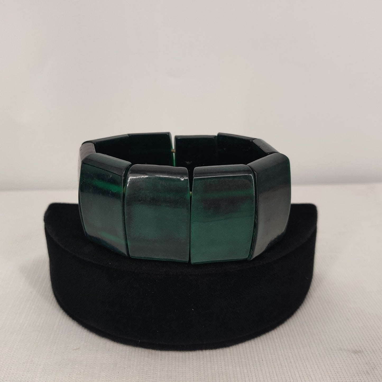 Vintage Emerald Green Acrylic Block Statement Bracelet 80s MCM Geometric Chunky