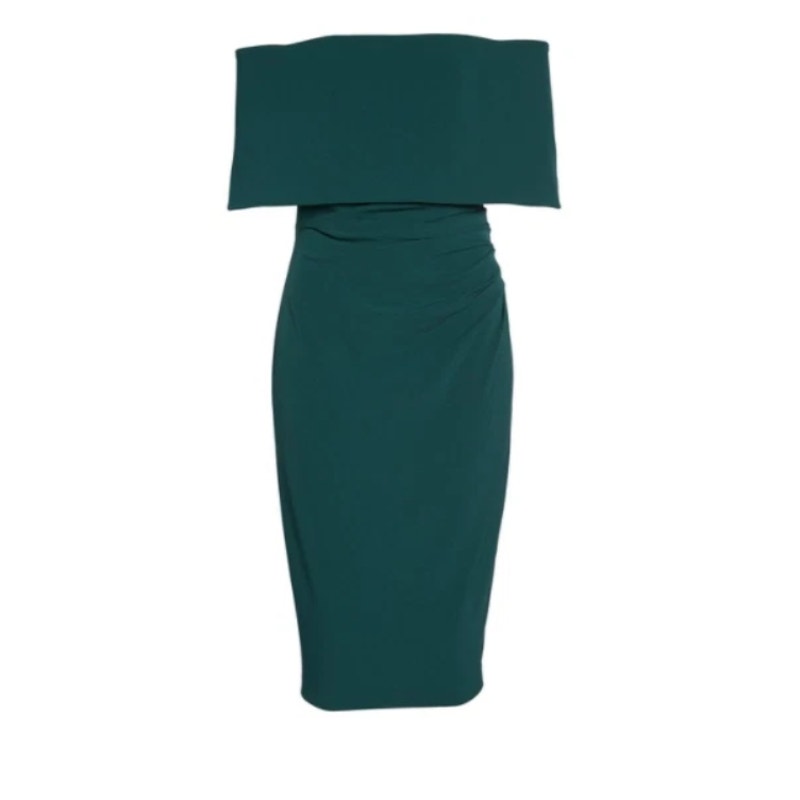 VINCE CAMUTO Cocktail wedding OFF THE SHOULDER POPOVER RUCHED GREEN DRESS sz 16