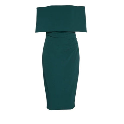 VINCE CAMUTO Cocktail wedding OFF THE SHOULDER POPOVER RUCHED GREEN DRESS sz 16